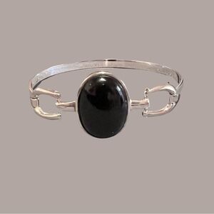 STERLING SILVER with FAUX ONYX stone bracelet with side closure